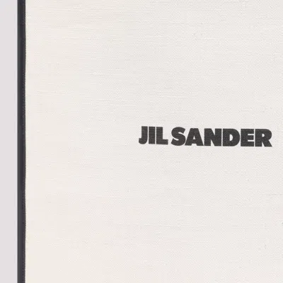 Jil Sander Natural White Cotton Border Book Tote Bag In Multicolor
