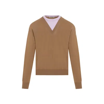 Jil Sander Brown And Lillac Double-neck Sweater In Wool Man In Multicolor
