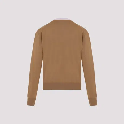Jil Sander Brown And Lillac Double-neck Sweater In Wool Man In Multicolor