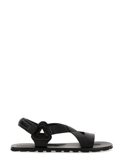 Jil Sander Crisscross Strap Sandal With Durable Rubber Sole In Black