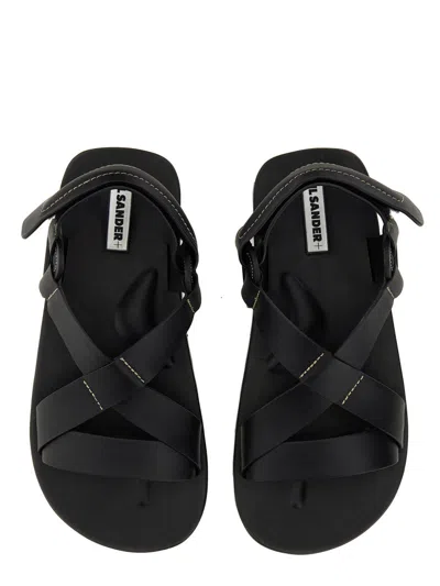 Jil Sander Crisscross Strap Sandal With Durable Rubber Sole In Black