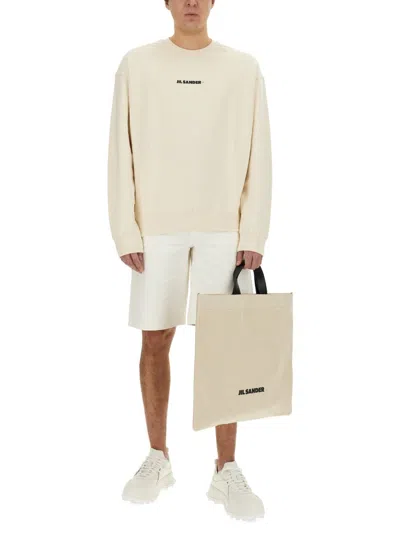 Jil Sander Logo Print Crewneck Sweatshirt In Cream