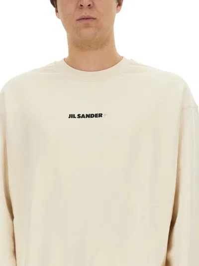 Jil Sander Logo Print Crewneck Sweatshirt In Cream