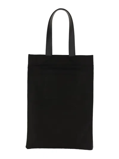 Jil Sander Logo Print Cotton-linen Blend Tote Bag In Black