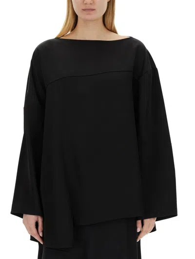 Jil Sander Asymmetrical Black Top With Unique Silhouette In Black