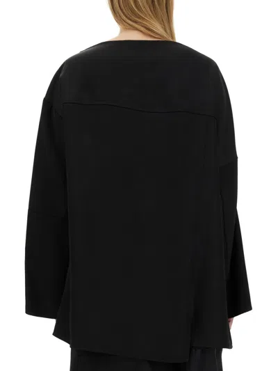 Jil Sander Asymmetrical Black Top With Unique Silhouette In Black