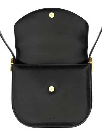 Jil Sander Leather Coin Shoulder Bag With Gold-tone Clasp In Black