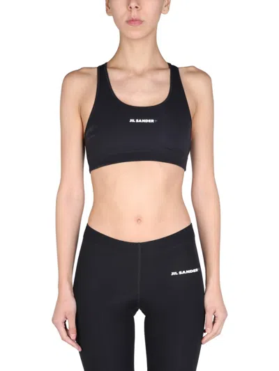 Jil Sander Black Sports Bra With Logo Lettering On The Front In Tech Fabric Stretch Woman In Black