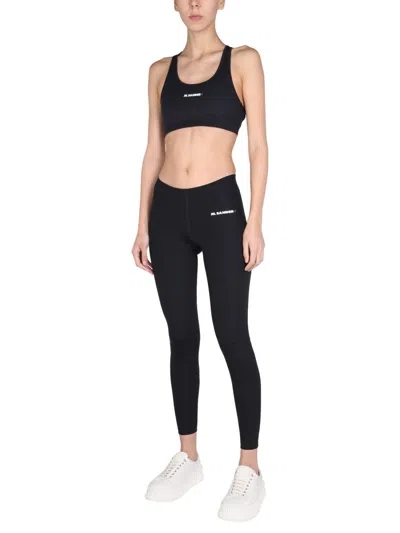 Jil Sander Black Sports Bra With Logo Lettering On The Front In Tech Fabric Stretch Woman In Black
