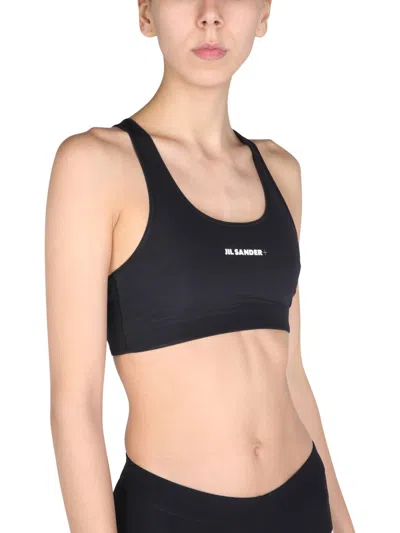 Jil Sander Black Sports Bra With Logo Lettering On The Front In Tech Fabric Stretch Woman In Black