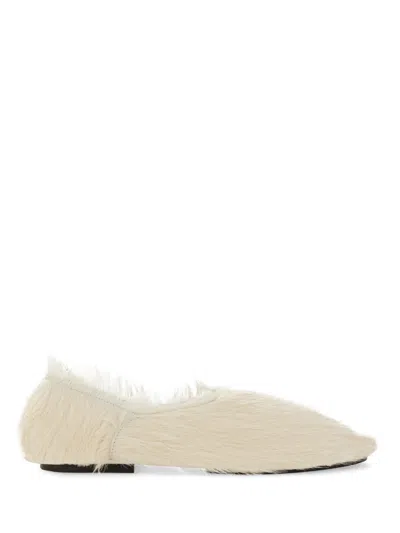 Jil Sander Pointed-toe Low Calfskin Slipper With Textured Finish In Cream