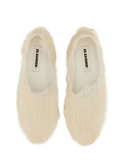 Jil Sander Pointed-toe Low Calfskin Slipper With Textured Finish In Cream