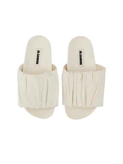 Jil Sander Gathered Calfskin Sandals With Design In White