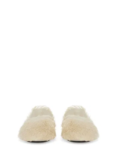 Jil Sander Pointed-toe Low Calfskin Slipper With Textured Finish In Cream