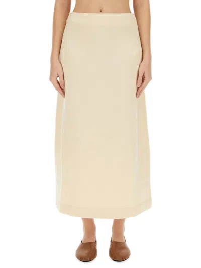 Jil Sander Regular Fit Midi Skirt In Soft Wool In Cream