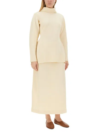 Jil Sander Regular Fit Midi Skirt In Soft Wool In Cream