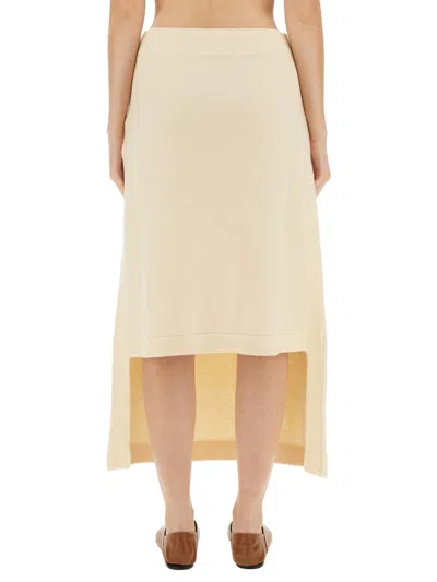 Jil Sander Regular Fit Midi Skirt In Soft Wool In Cream