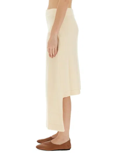 Jil Sander Regular Fit Midi Skirt In Soft Wool In Cream