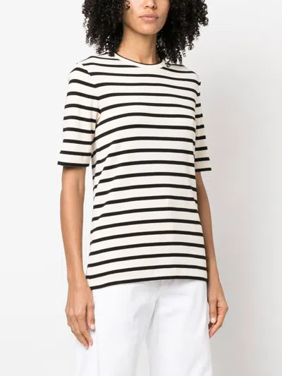 Jil Sander Black And White Knitted Striped T-shirt In Cotton Woman In Multicolor