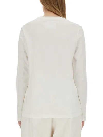 Jil Sander Crew Neck Long Sleeve Boxy Fit Printed Logo Sweatshirt In White