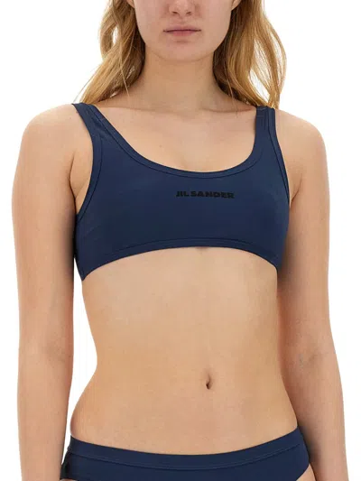 Jil Sander Scoop Neck Bikini Top With Thick Straps In Blue
