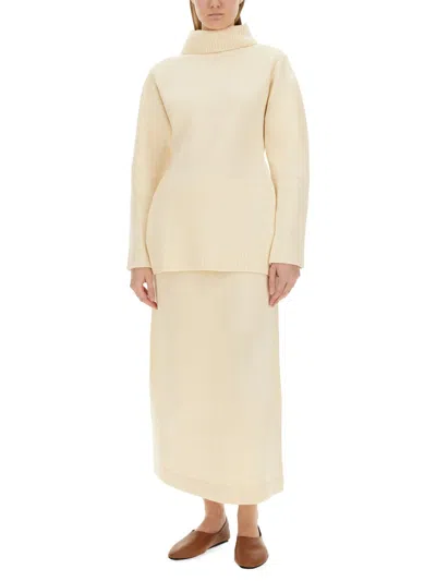 Jil Sander Ribbed Turtleneck Shirt With Oversized Silhouette In Cream