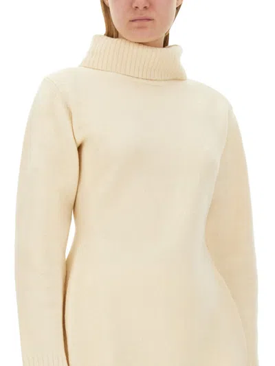 Jil Sander Ribbed Turtleneck Shirt With Oversized Silhouette In Cream