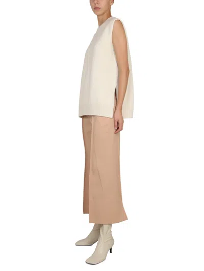 Jil Sander Wool Trousers With Slits And High Waist In Nude