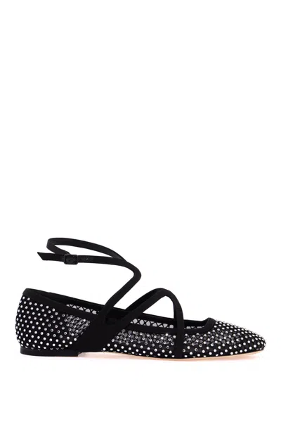 Jimmy Choo Astoria Crystal Mesh Caged Ballerina Flats In Black