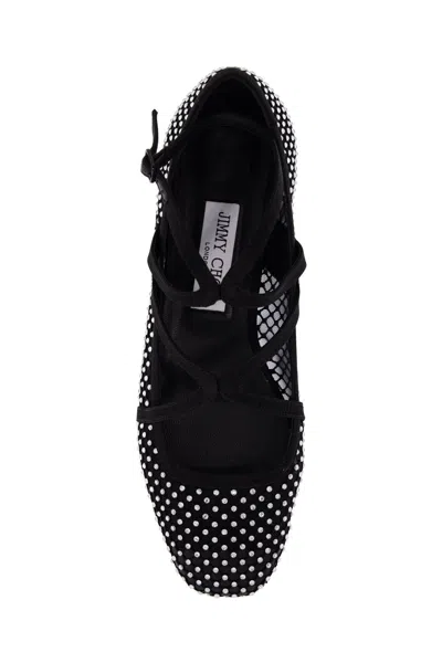 Jimmy Choo Astoria Crystal Mesh Caged Ballerina Flats In Black