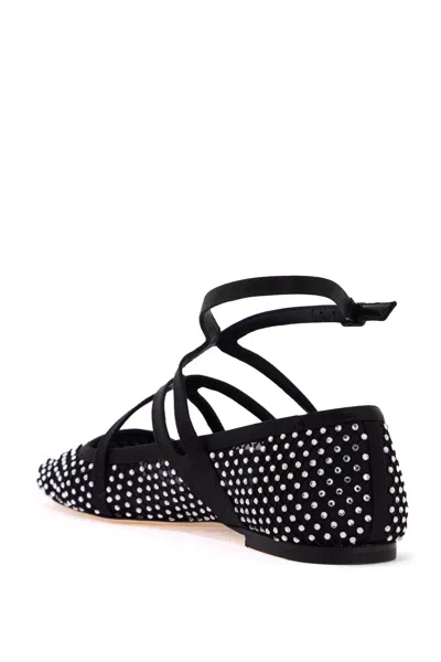 Jimmy Choo Astoria Crystal Mesh Caged Ballerina Flats In Black