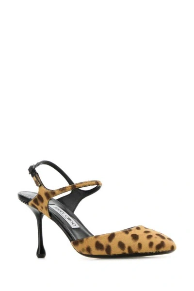 Jimmy Choo 'pixie' Brown Pumps With High Sculpted Heel And All-over Leopard Print In Multicolor