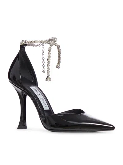 Jimmy Choo Stevie 100 Crystal-embellished Pumps In Patent Leather In Black
