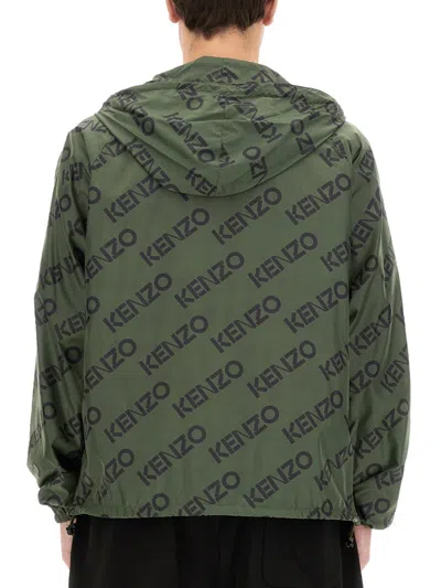 Kenzo Initials Hooded Jacket Drawstring Hem In Brown