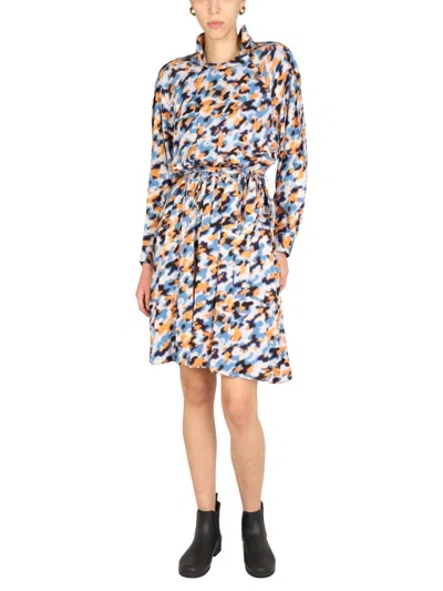 Kenzo Abstract-print Drawstring-waist Midi Dress In Multicolor