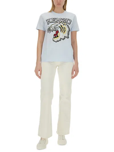 Kenzo Women T-shirt With Tiger Embroidery In Multicolor