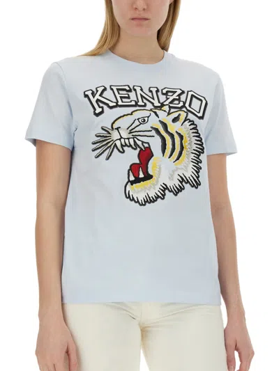 Kenzo Women T-shirt With Tiger Embroidery In Multicolor