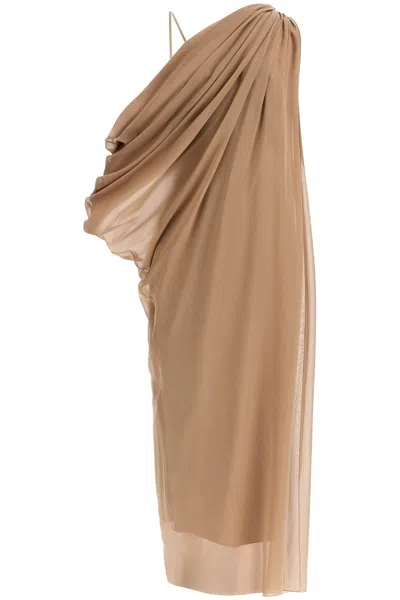 Shop Khaite "taj Chiffon Silk Dress" Women In Cream