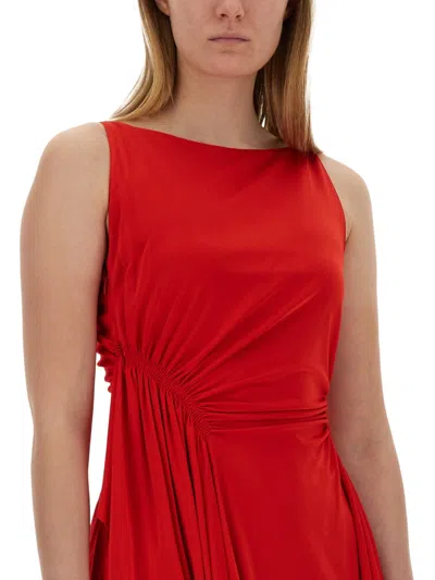 Lanvin Draped Red Midi Dress With Flattering Silhouette In Red