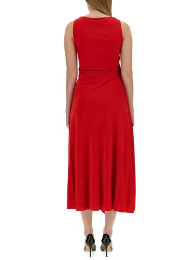 Lanvin Draped Red Midi Dress With Flattering Silhouette In Red