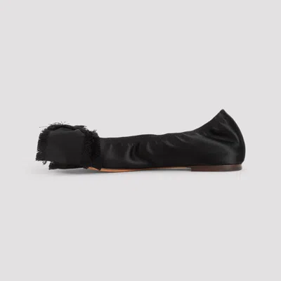 Lanvin Satin Bow Ballet Flats In Black