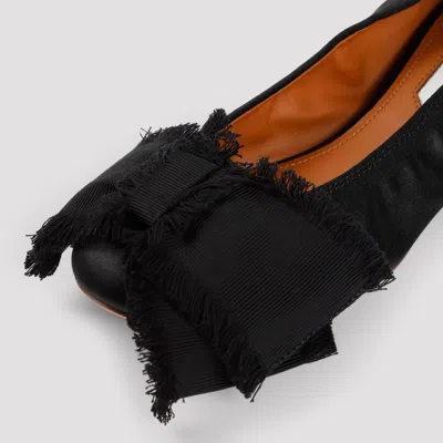 Lanvin Satin Bow Ballet Flats In Black