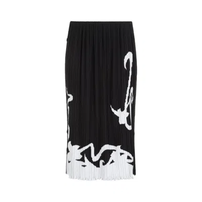 Lanvin Pleated Long Skirt Abstract Pattern In Black