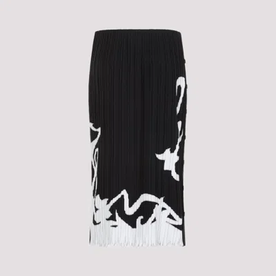 Lanvin Pleated Long Skirt Abstract Pattern In Black