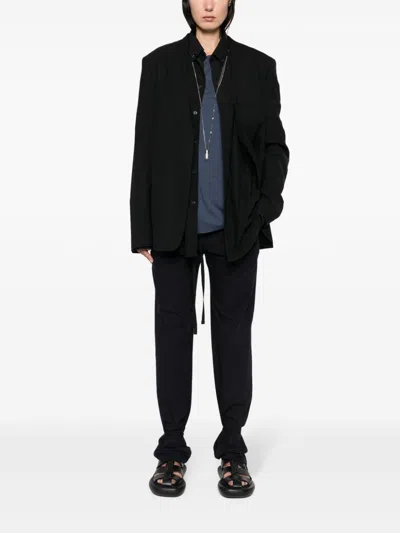 Lemaire Navy Blue Drawstring Trousers In Multicolor