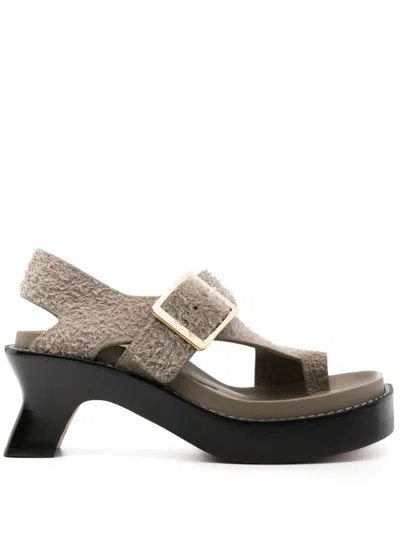 Loewe Khaki Open Toe Sandals In Multicolor
