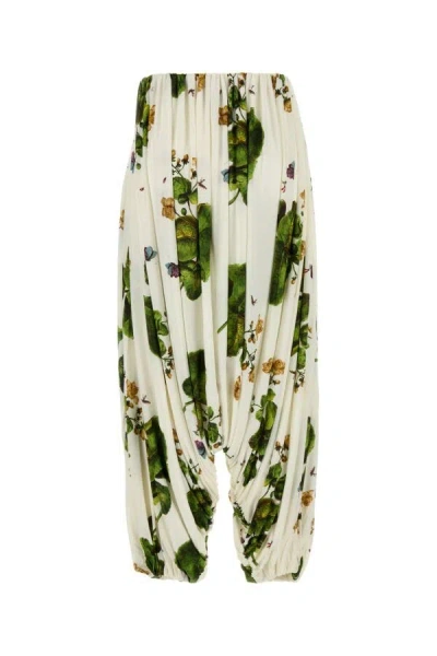 Loewe Leaf-print Draped Wide-leg Trousers In Multicolor