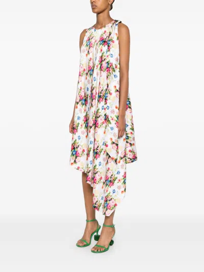 Loewe Asymmetrical Floral Print Dress In Multicolor