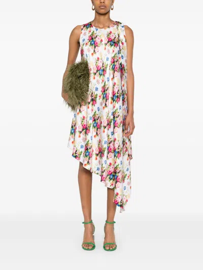 Loewe Asymmetrical Floral Print Dress In Multicolor