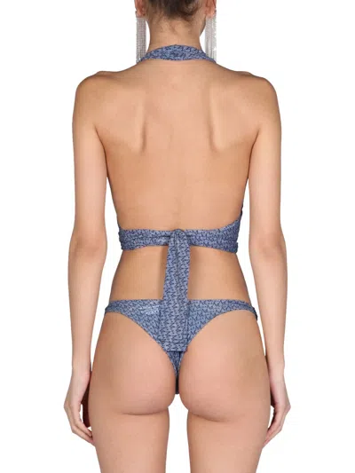 Magda Butrym Bikini Top With All Over Logo In Blue
